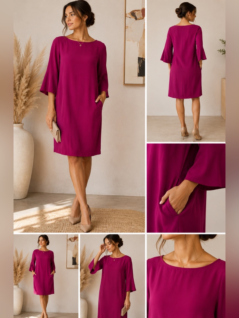 Eileen Fisher 100% Silk Berry Shift Dress XS with Pockets